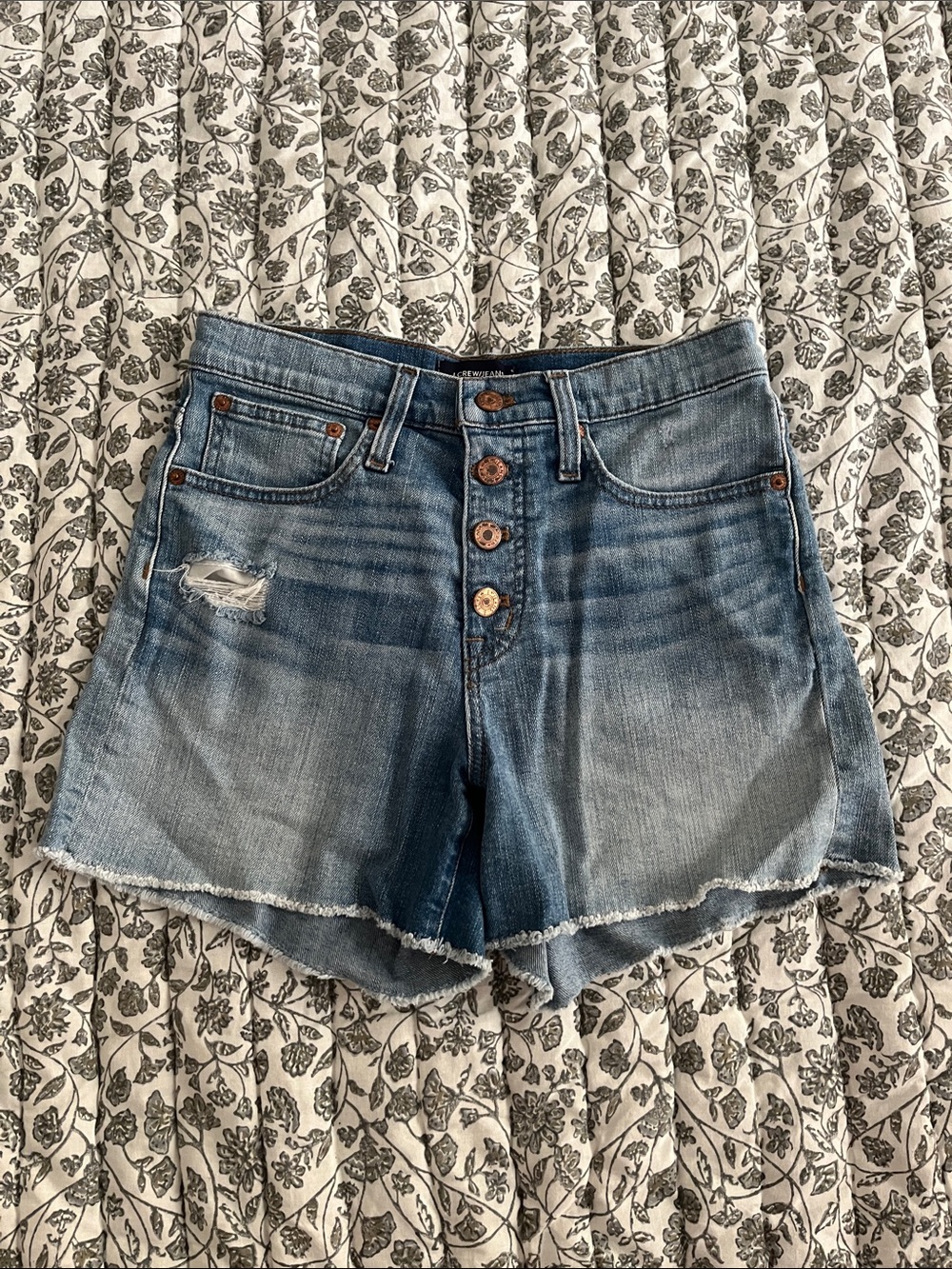 J. Crew High-Waist Button-Fly Distressed Denim Shorts - Blue
